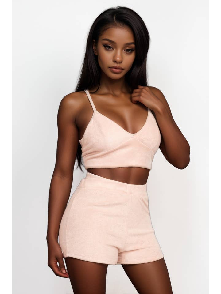 5besties inc - Wholesale Lounge Set - Women's - TERRY TOWEL BRALETTE AND MINI SHORTS SET7