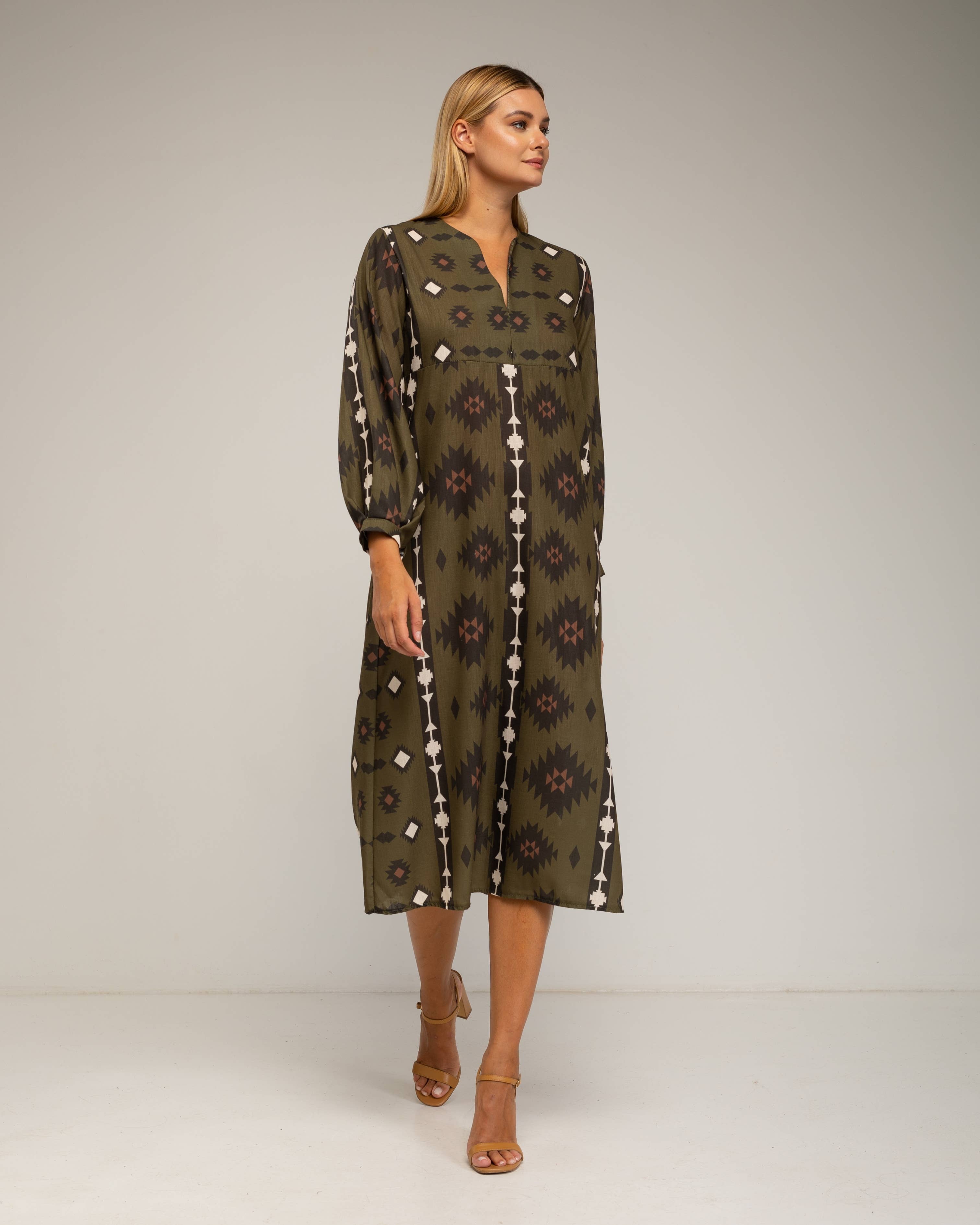 Tantra - Wholesale Dress - Women's - DRESS8144_Midi dress with ethnic print tunic style.7