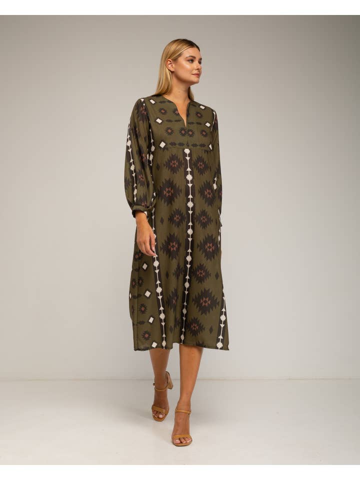 Tantra - Wholesale Dress - Women's - DRESS8144_Midi dress with ethnic print tunic style.7