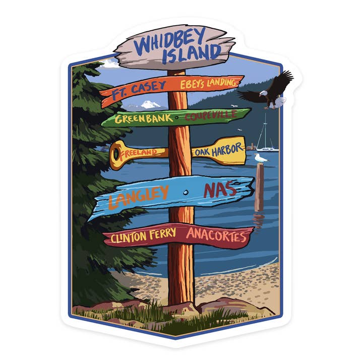 Lantern Press - Wholesale Sticker - STICKER Whidbey Island, Washington, Destination Signpost
