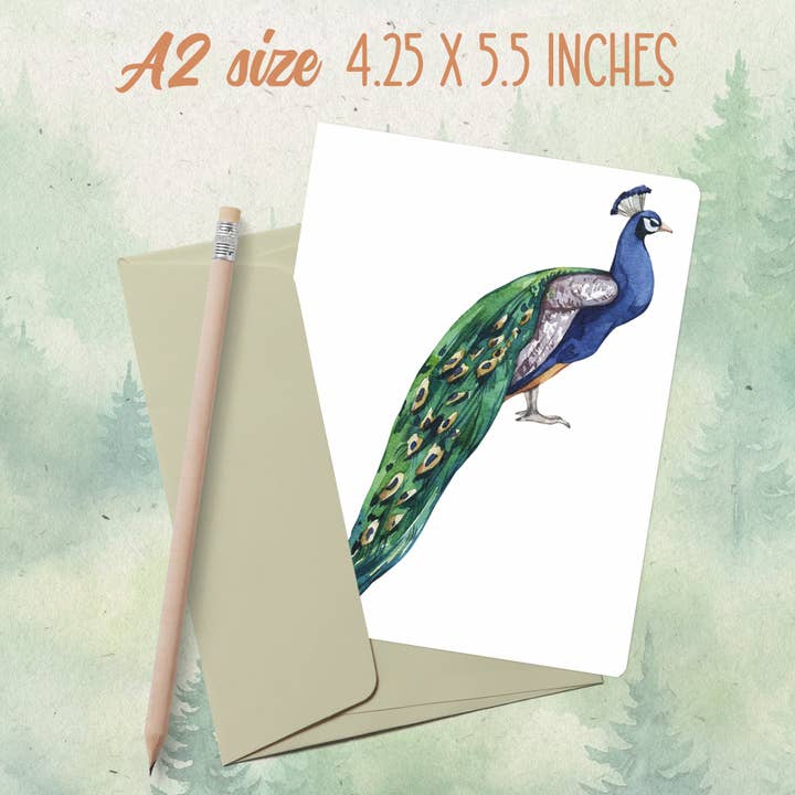 Handmade peacock greeting card for wholesale by Soul Familiar