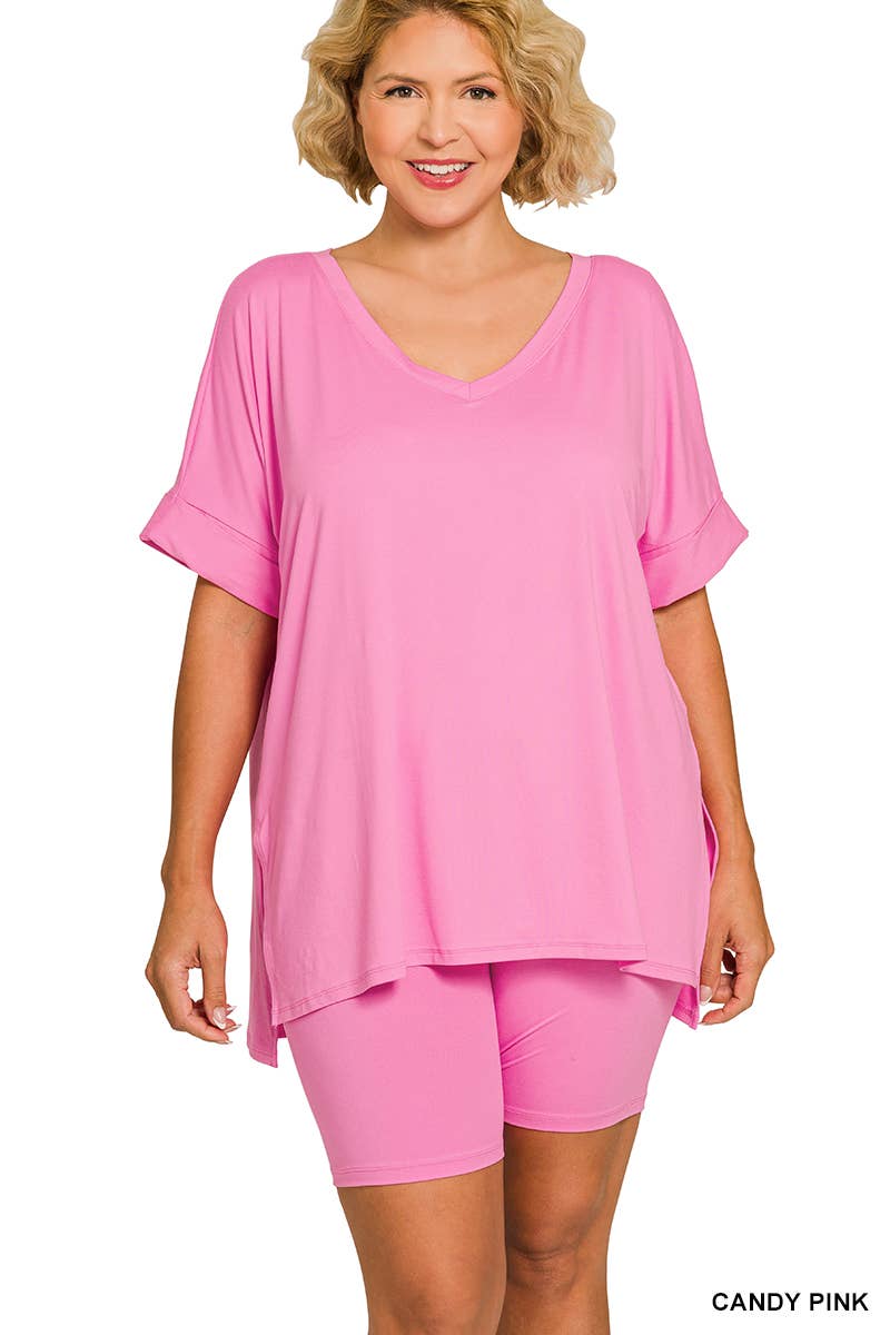 Vanilla Monkey - Wholesale Top & Pant Set (NOT Loungewear) - Women's - Plus Brushed Dty Microfiber V-neck Top And Biker8