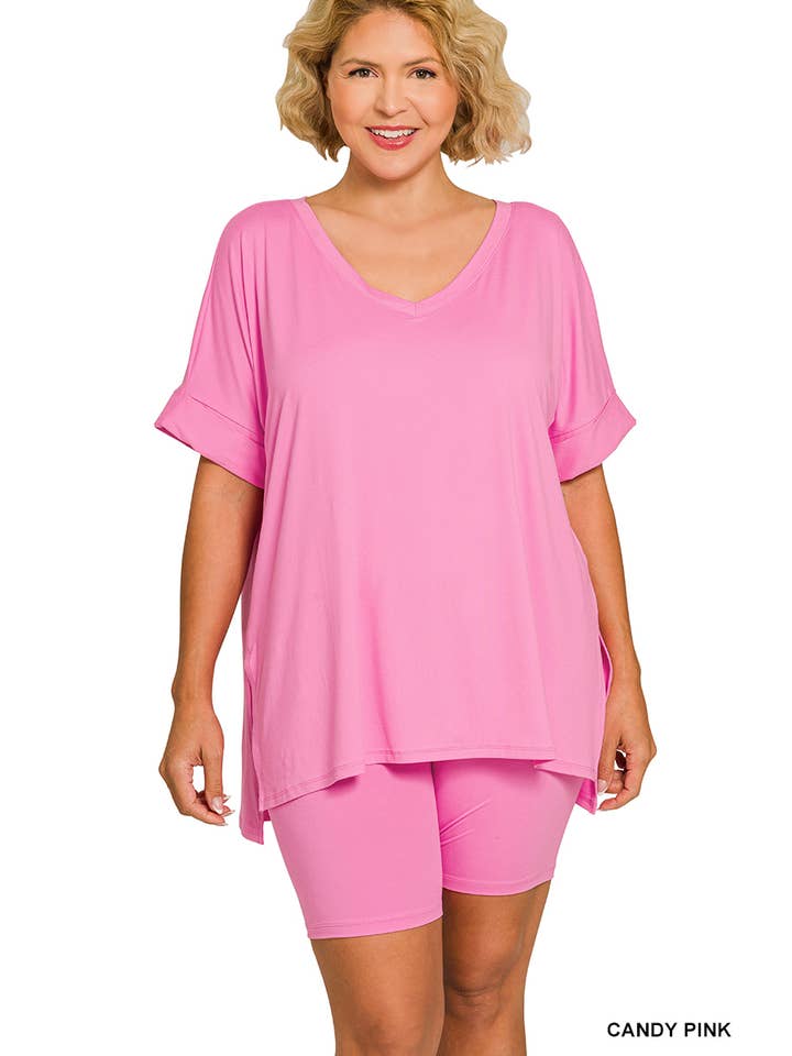 Vanilla Monkey - Wholesale Top & Pant Set (NOT Loungewear) - Women's - Plus Brushed Dty Microfiber V-neck Top And Biker8