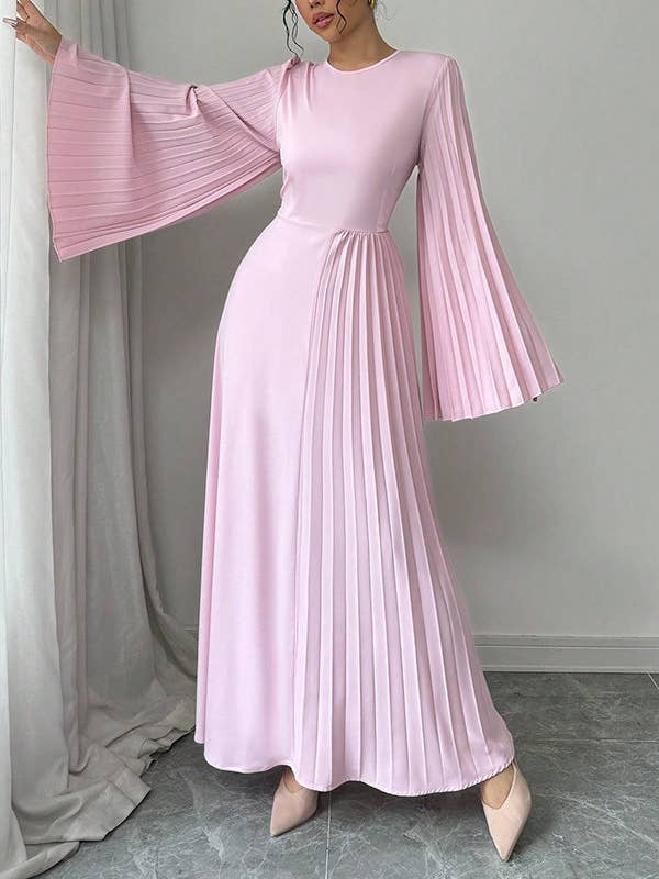 PINK ​Flared Sleeve Pleated Maxi Dress for wholesale on Faire