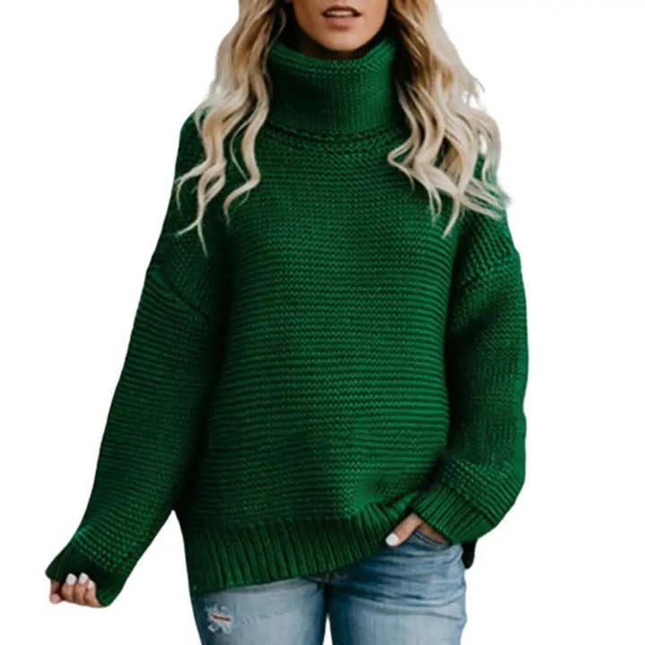 HOTOSECOND - Wholesale Knit Sweater - Women's - Loose Solid Turtleneck Pullover Sweater Women Winter Thicken Stringy Selvedge Crochet Tops Female Fashion Warm Knitetd Sweaters