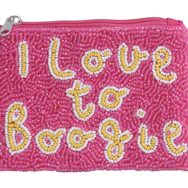 Carteira Porta-Moedas Temática Totalmente Bordada "I LOVE TO BOOGIE" por atacado de Nima Accessories Inc