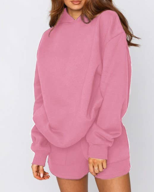 Rosa Clothing - Wholesale Lounge Set - Women's - basic loose hoodie & drawstring short 2 piece set13