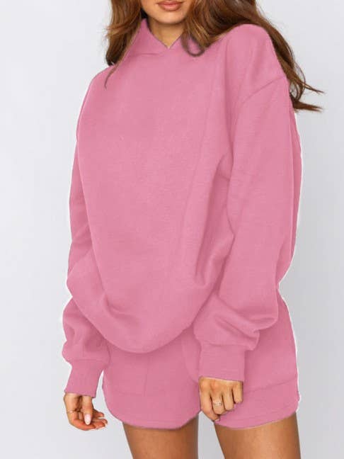 Rosa Clothing - Wholesale Lounge Set - Women's - basic loose hoodie & drawstring short 2 piece set13