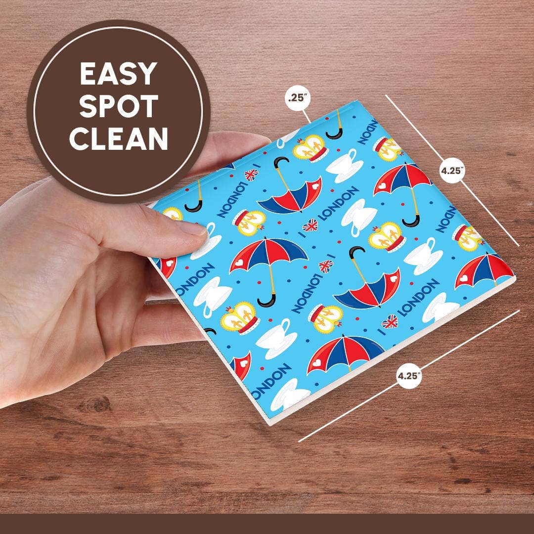 3dRose - Vendita all'ingrosso Sottobicchiere - 3dRose, Motivo Carino di Londra con Cuori, Ombrelli, Tè e Corone, Sottobicchiere6