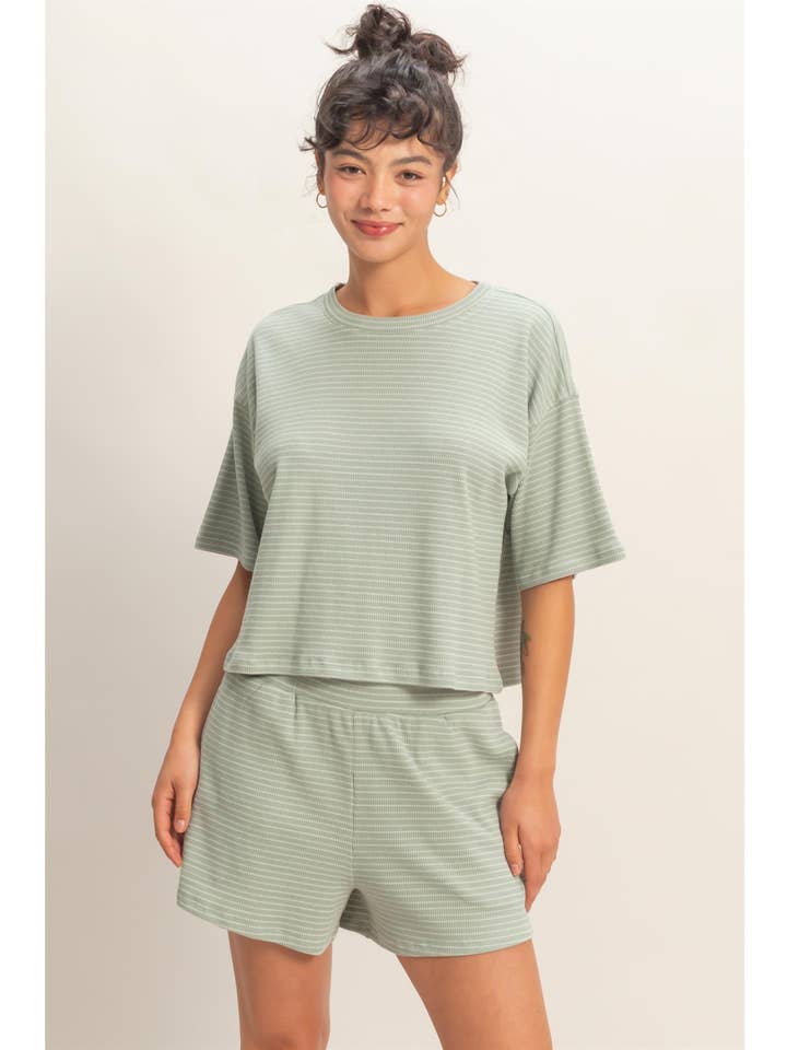 Striped Round Neck Top & Shorts Set for wholesale by HYFVE