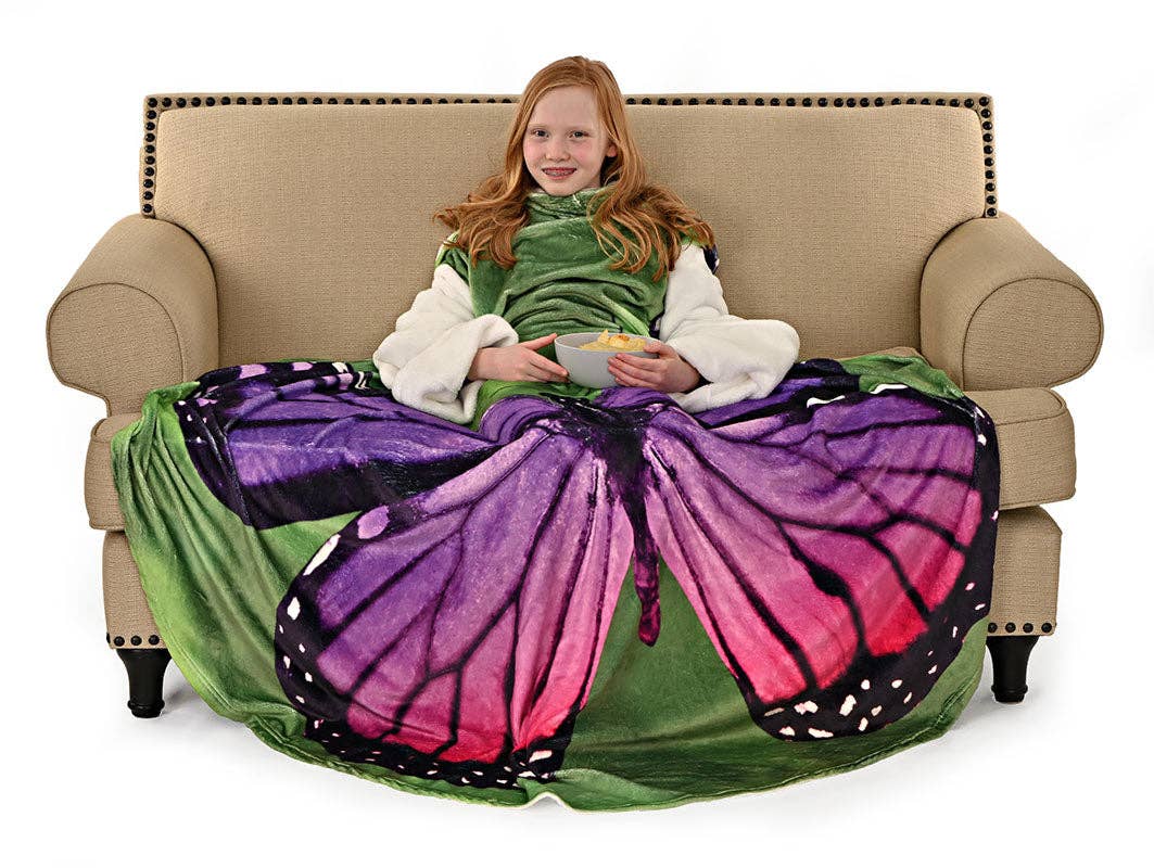 The Fun Home Novelty Company - Wholesale Throw Blanket - Purple Butterfly Wearable Sleeved Round Arm Blanket 68" Diameter