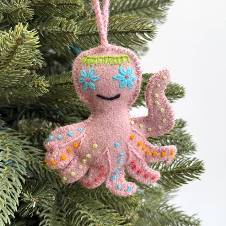 Octopus Embroidered Wool Christmas Ornament for wholesale by Ornaments 4 Orphans