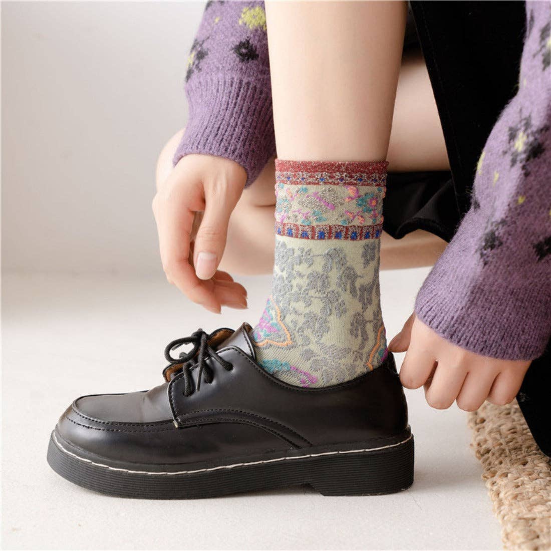 Funkyrel® Atzbranding Limited - Wholesale Socks - Women's - Rufia - Vintage Pattern Autumn-Winter Mid-Calf Socks8