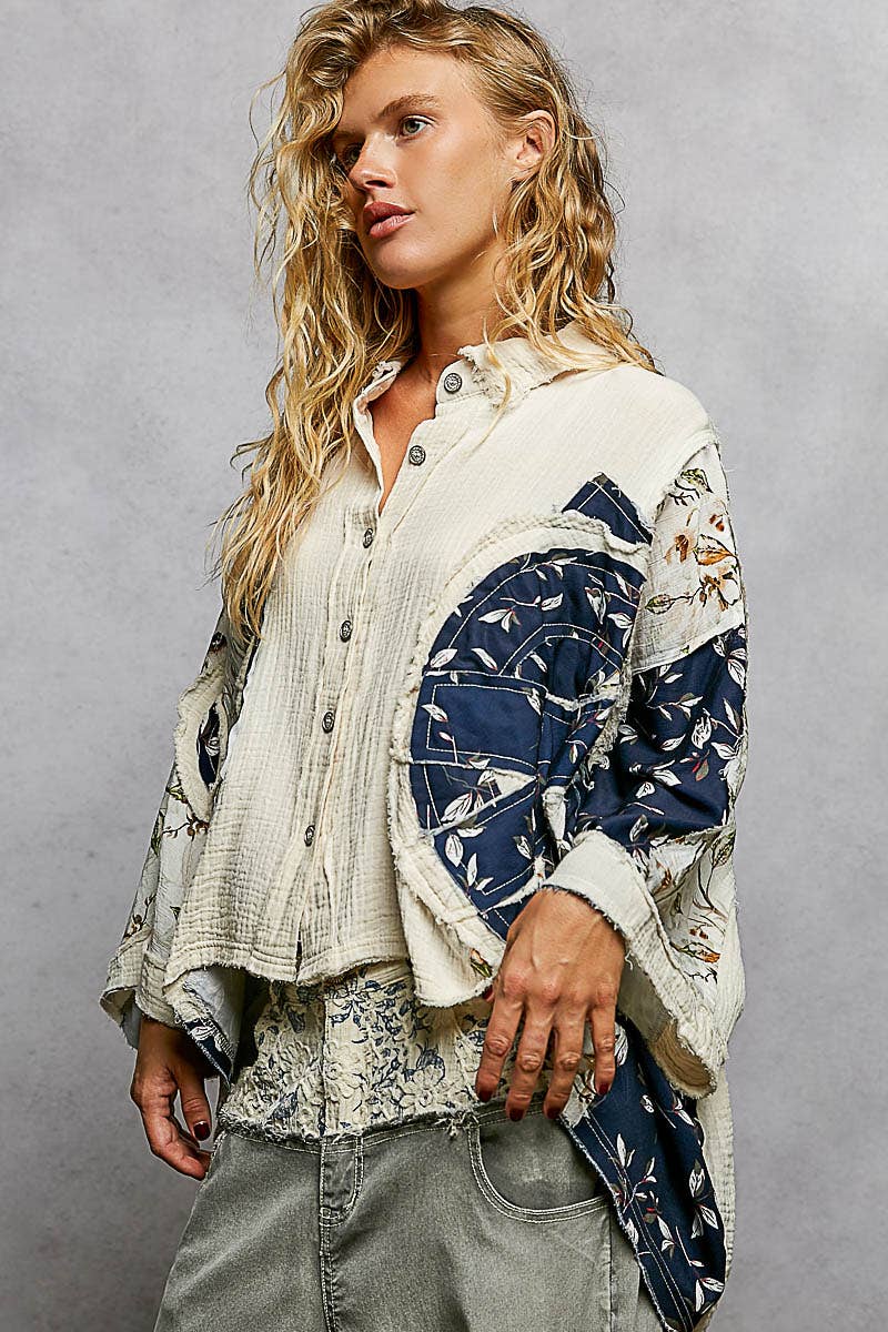 Pol Clothing - Wholesale Button Down Shirt - Women's - 3/4 sleeve roomy fit floral printed shirt top15