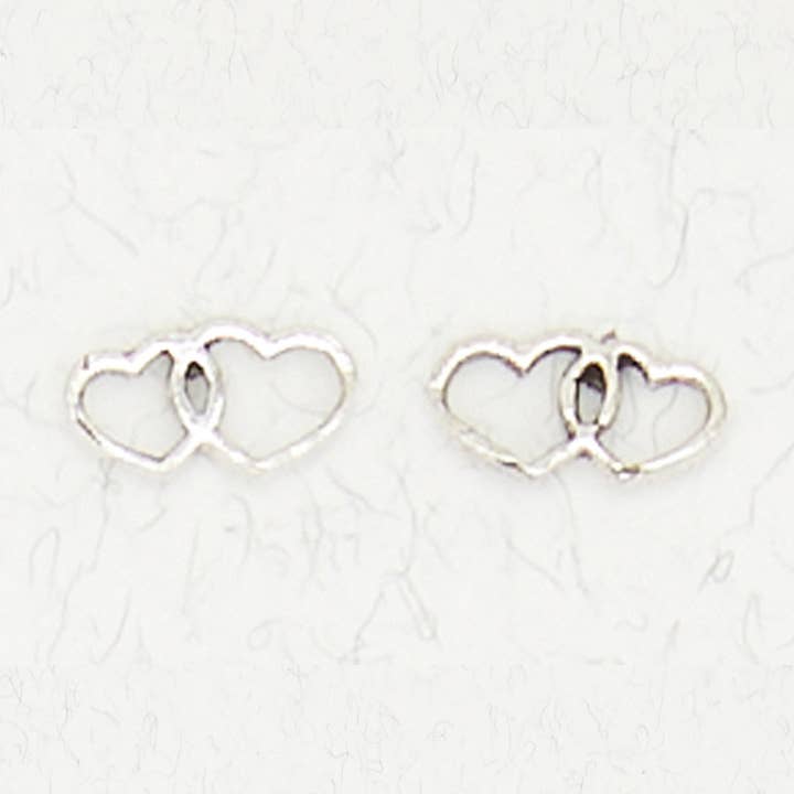 Sterling Silver Ear Studs - Double Hearts for wholesale by Nirvana LLC