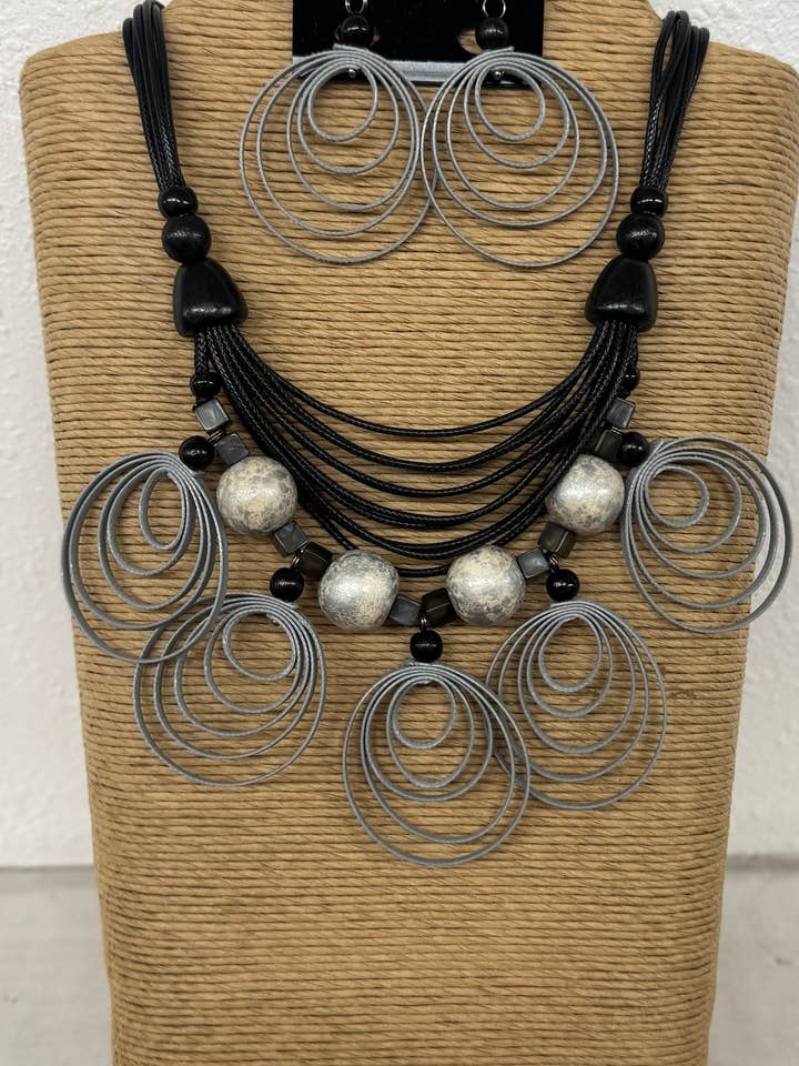 6 STRANDS BLACK WAX CORD WITH GREY SYNTHETIC LEATHER WITH 5 for wholesale by International Duru's