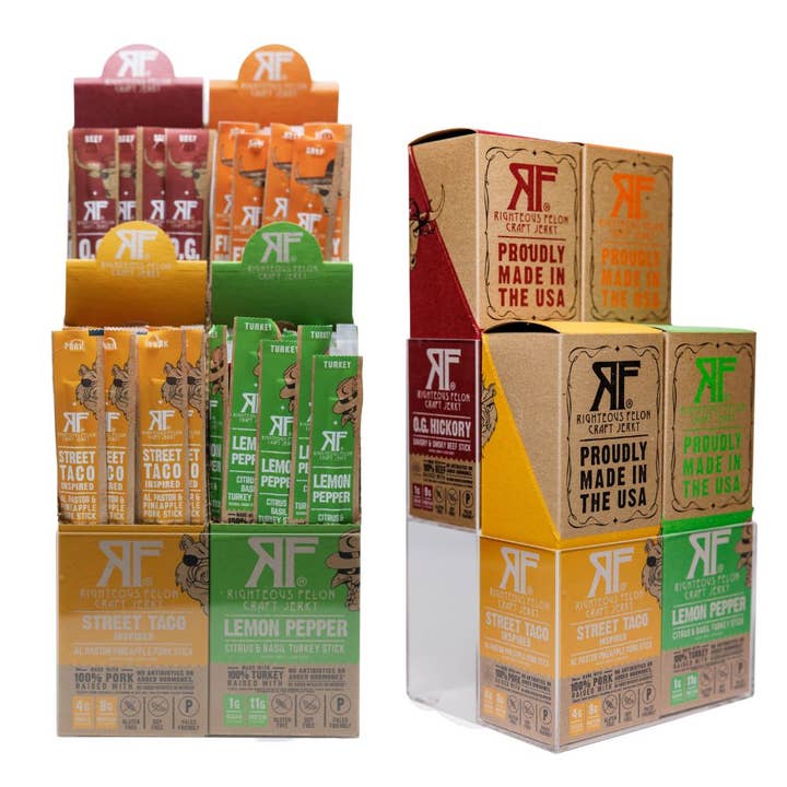 Clear Countertop Stick Display for wholesale by Righteous Felon Craft Jerky