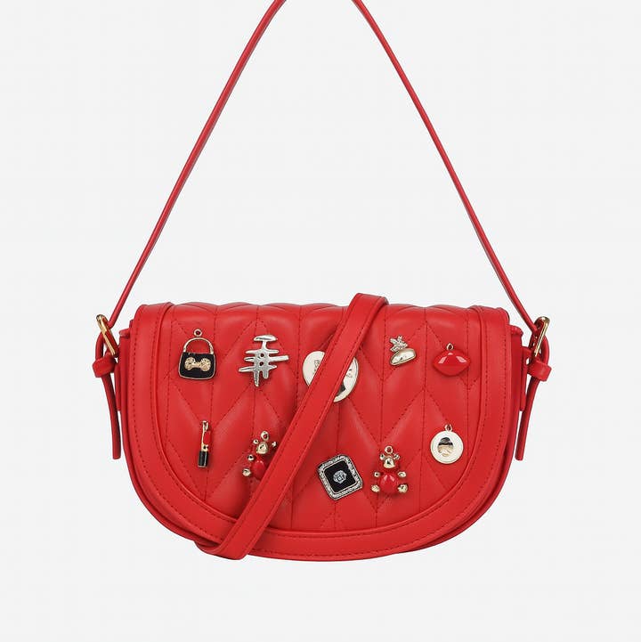 MB Fashion Wholesale - Wholesale Crossbody Bag - Women's - Every Fashion Charm Saddle Crossbody Bag – Quilted PU Leather with Cute Charms 27710