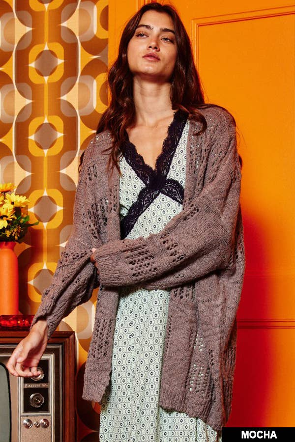 BUCKETLIST INC - Wholesale Cardigan - Women's - IT1389 -Holes Pattern Oversized Cardigan29