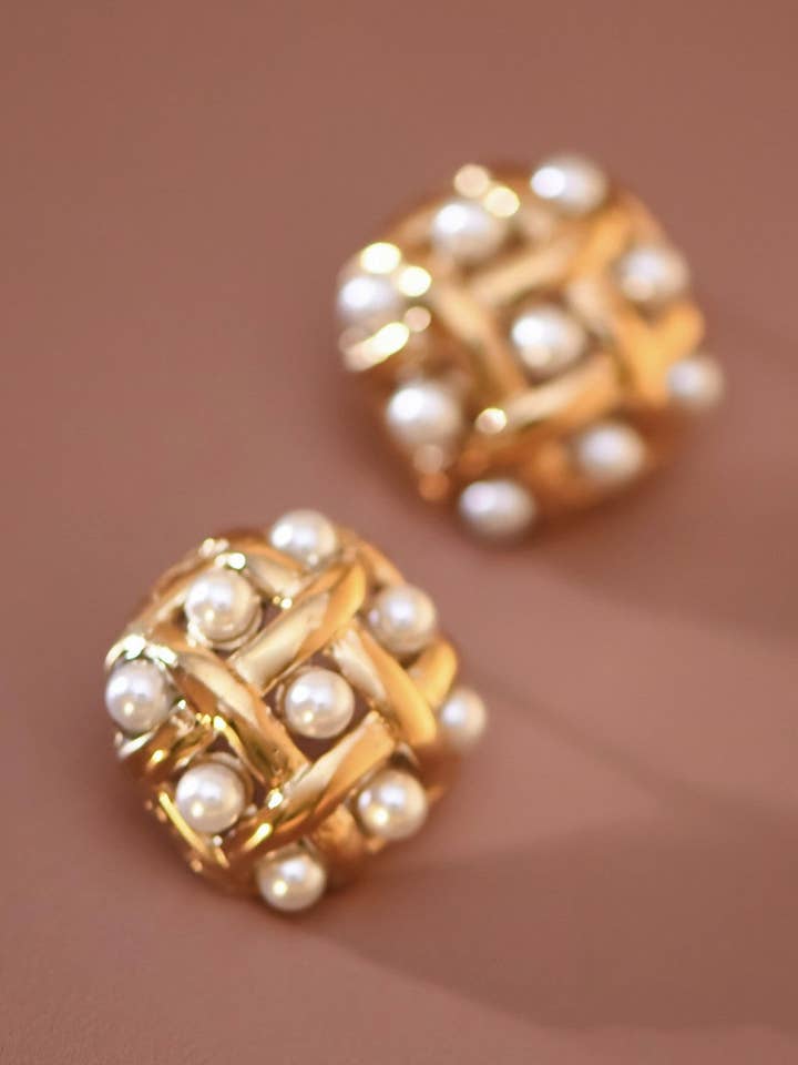 Boucles d'oreilles en acier inoxydable plaqué or 18K étanches - 7651 pour la vente par Mia Accessories