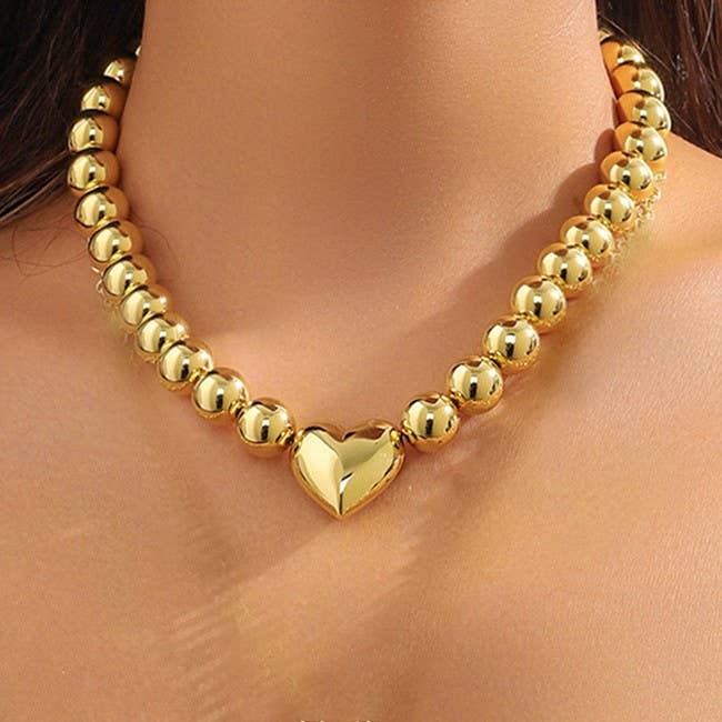 GOLD PUFFY HEART BALL CHAIN NECKLACE | 40NK9484 for wholesale on Faire5