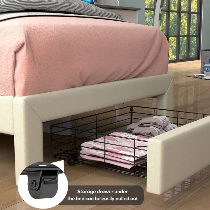 HOMYCASA DESIGN INC - Wholesale Bed - Twin Upholstered Storage Bed Frame with USB Ports - Beige3