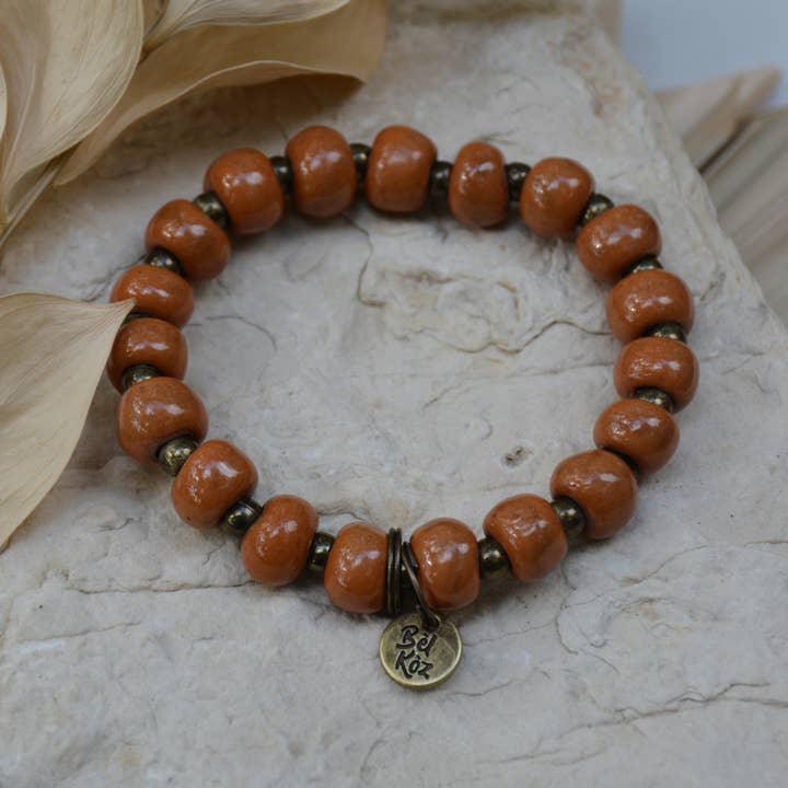Bel Koz Haiti - Wholesale Beaded Bracelet - Burnt Orange | Bel Koz Round Clay Bead Bracelet