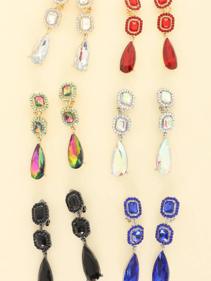 Rhinestone Pave Crystal Linear Clip-On Earrings for wholesale by SP Sophia Collection