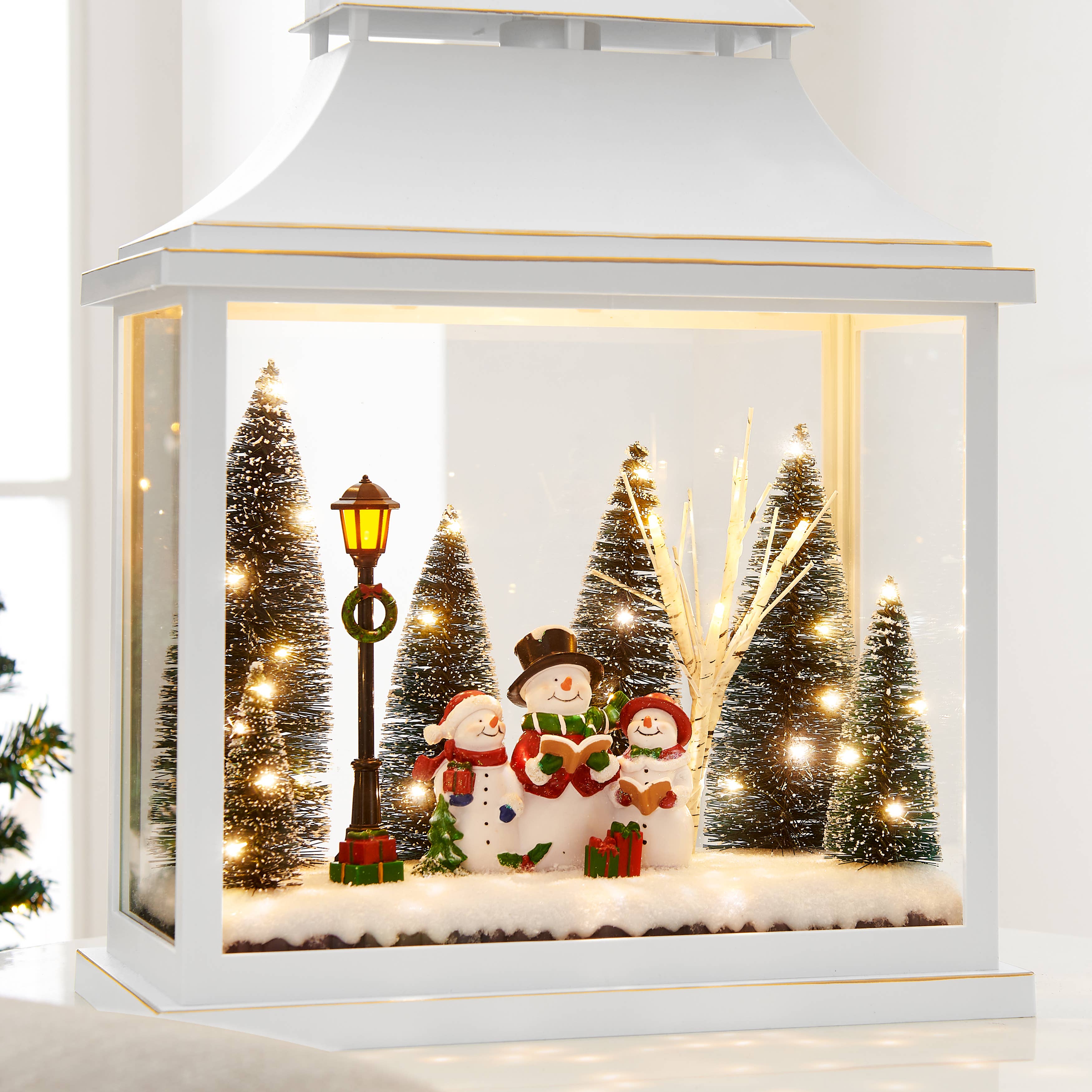 Danya B - Wholesale Christmas Decoration - White Christmas Holiday Scene Lighted Lantern Decoration1