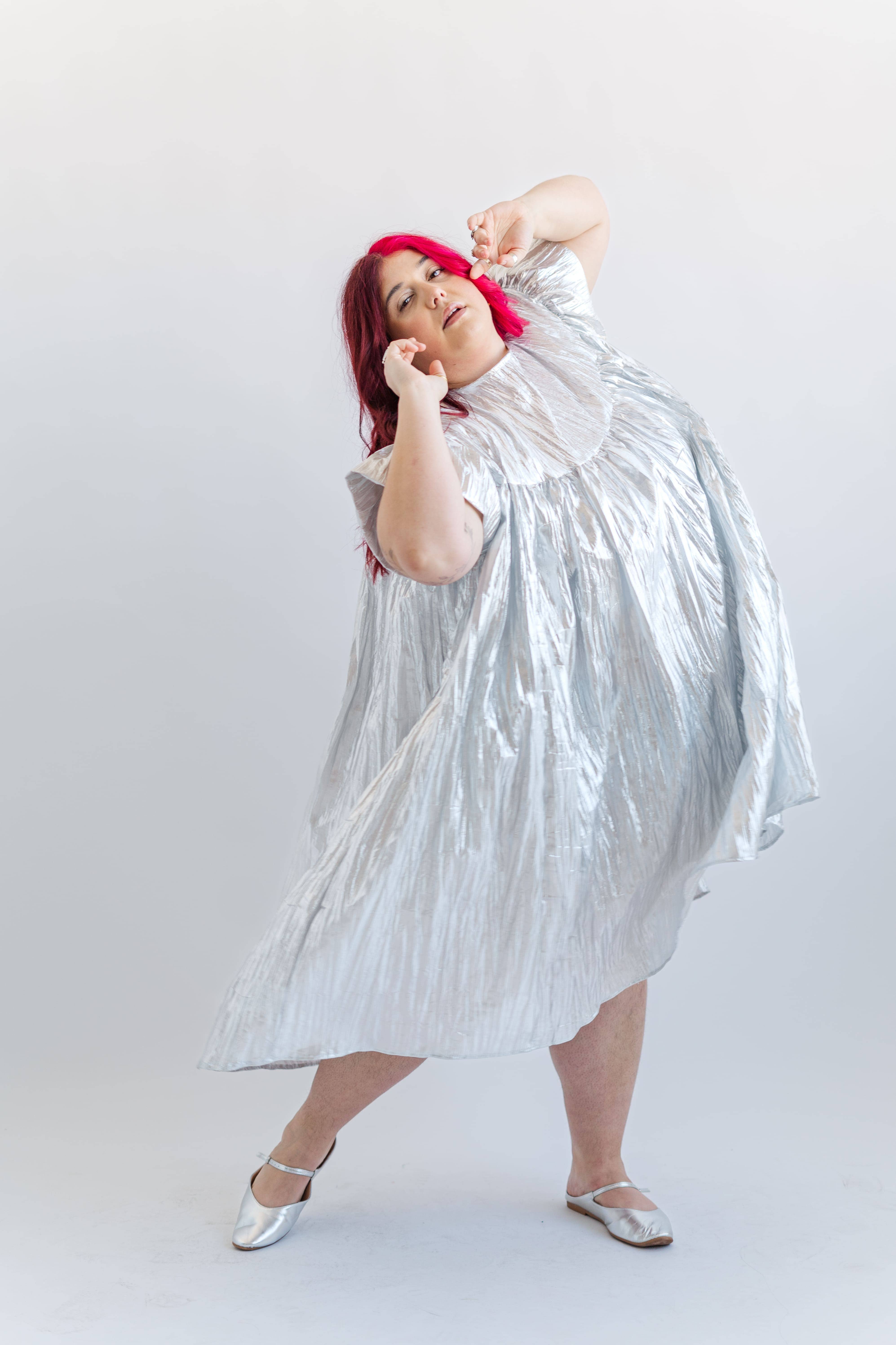 Nettle Studios - Wholesale Dress - Women's - Size Inclusive Plus Size Silver Metallic Ruffle Maxi Dress5