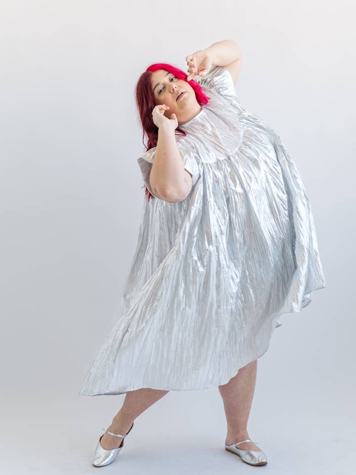 Nettle Studios - Wholesale Dress - Women's - Size Inclusive Plus Size Silver Metallic Ruffle Maxi Dress5