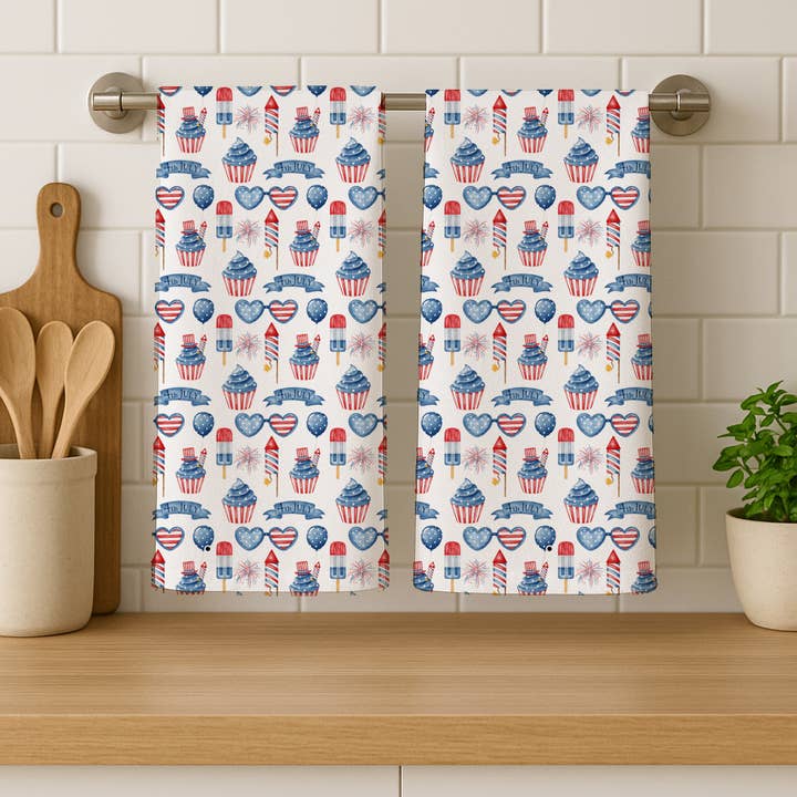 Fourth of July Ice Cream Cotton Kitchen Towels for wholesale by Potter's Printing