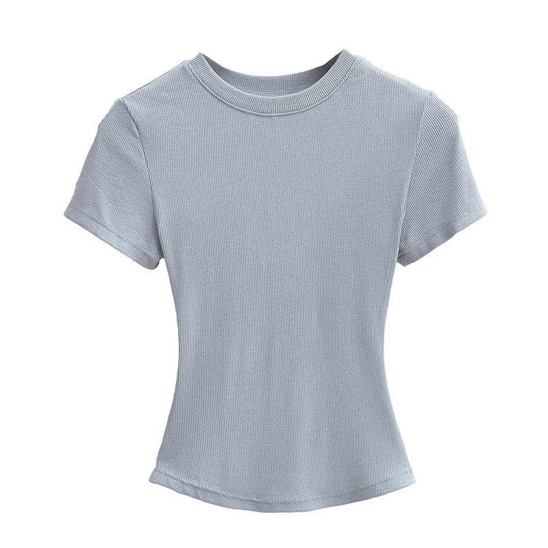 UZ Wholesale Store - Wholesale T-Shirt - Women's - Plain Color Threaded Round Neck Short Sleeve T-Shirt2