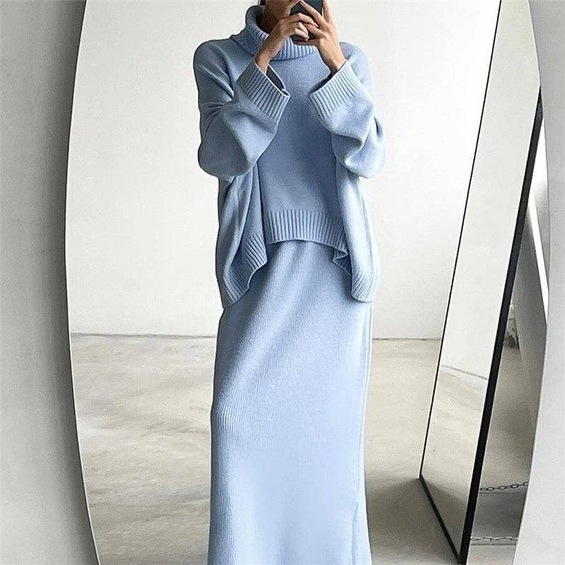 Sheer Trend - Vente Ensemble haut et jupe - Femme - Ensemble Jupe et Pull Col Montant Uni7