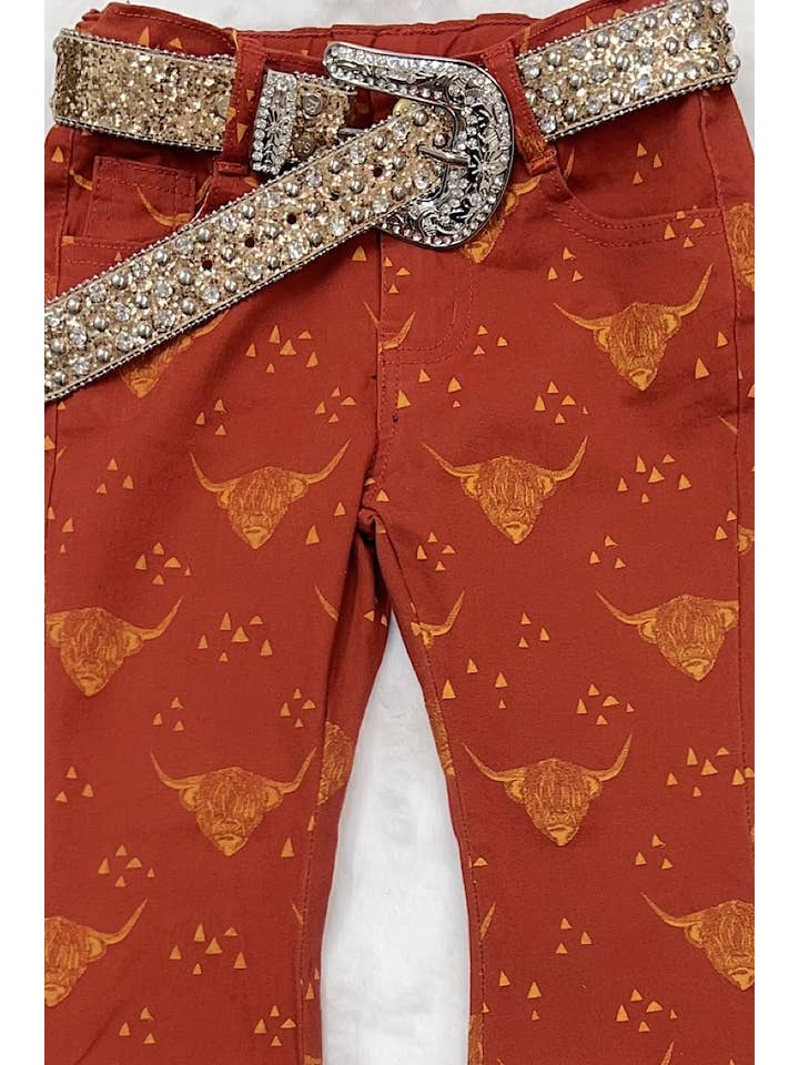 Kids Charm Online - Wholesale Pants - Kids - HIGHLAND COW PRINTED BOOTCUT PANTS. PNG15113007-SOL3