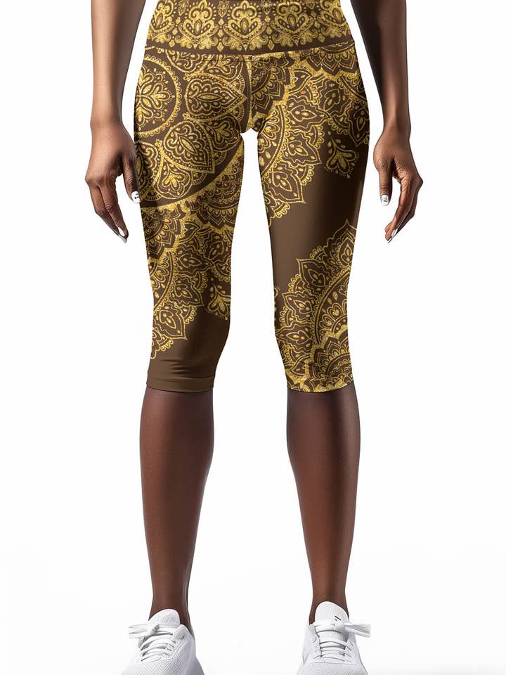 Chocolate Nirvana Ellie Brown Boho Performance Capri Leggings - Women for wholesale by Pineapple Clothing