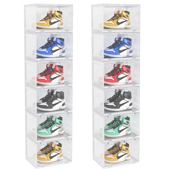 SOGA 2X 6 Tier Transparent Portable Shoe Organiser Sneaker Footwear Folding Plastic Bin Stackable Storage Box with Magnetic Door for wholesale by SOGA International Pty Ltd