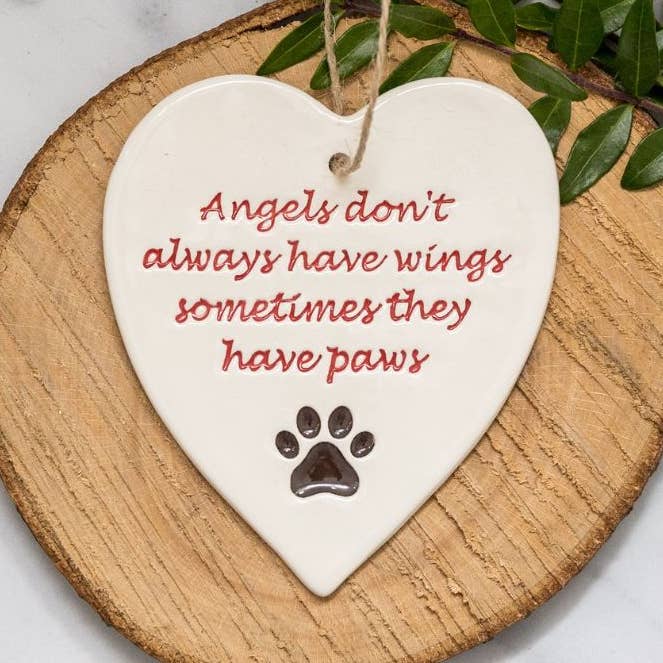 Pets -Angels don't always have wings -Handmade ceramic heart for wholesale by Broadlands Pottery