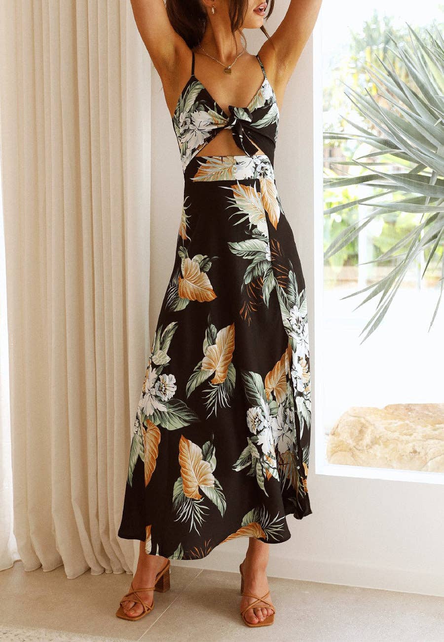 Black Tropical Print Cutout Dress for wholesale on Faire3
