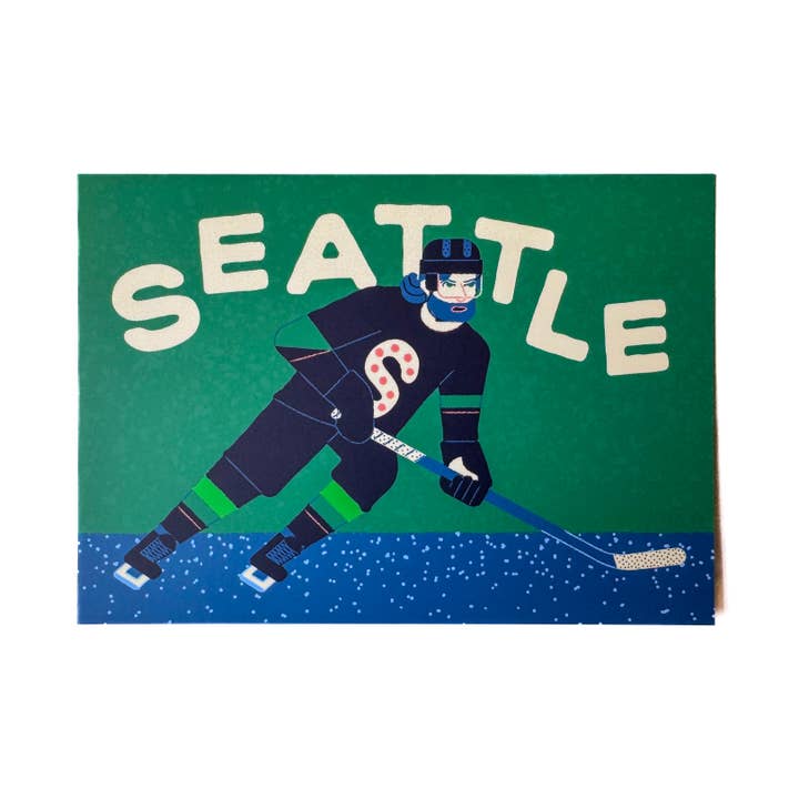 Seattle Hockey Player Postcard for wholesale by Wug Prints