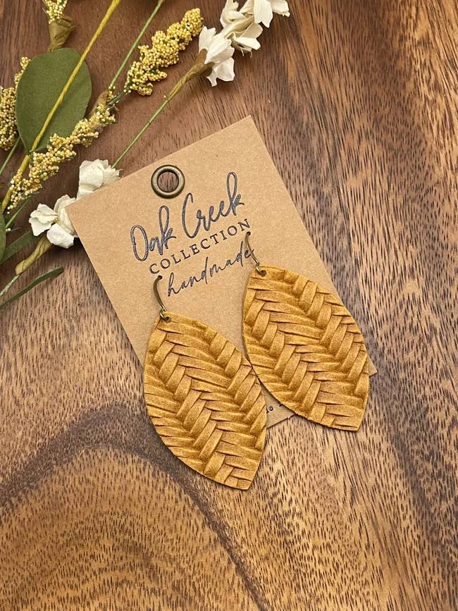 Leather Leaf Earring 2 3/8” - 6 Colors for wholesale by Oak Creek Collection Handmade