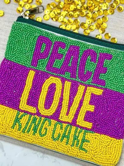 Bolsa com fecho de coração com miçaras 'Peace Love King Cake' por atacado de Prep Obsessed Wholesale