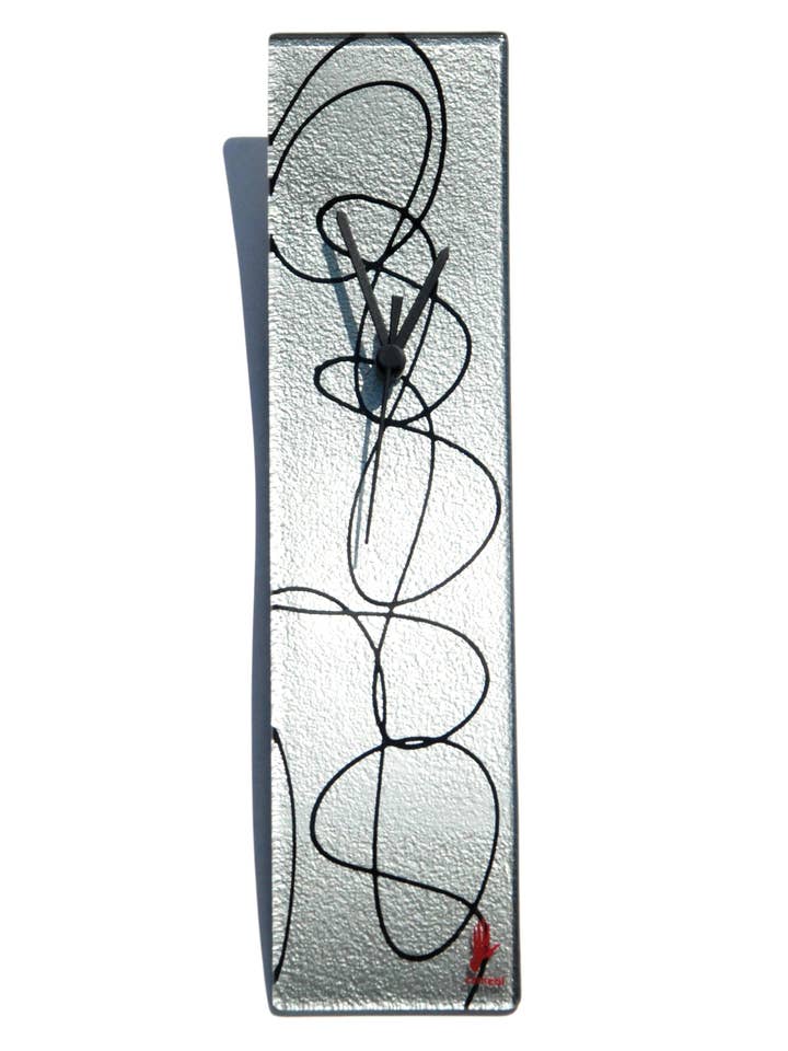 Geo Silber-Schwarze Wanduhr 10X41 cm für den Großhandel von CARNEOL GLASS