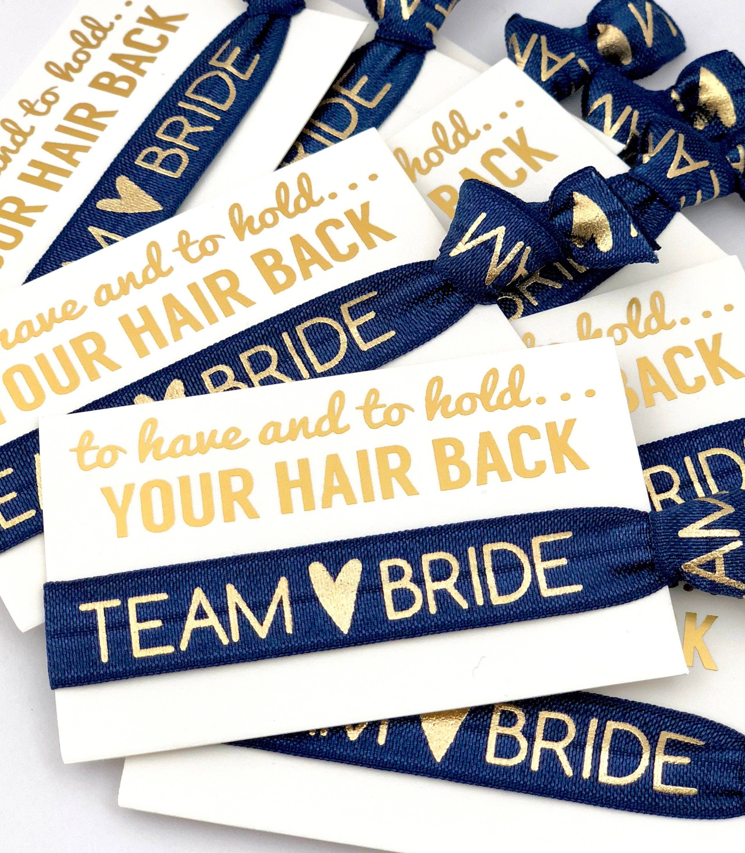 Three Girls Shop - Wholesale Hair Tie - Team Bride Bachelorette Party Favor | Hair Tie Favors, Gold Team Bride, Survival Kit , To Have and To Hold Your Hair Back, White Card0