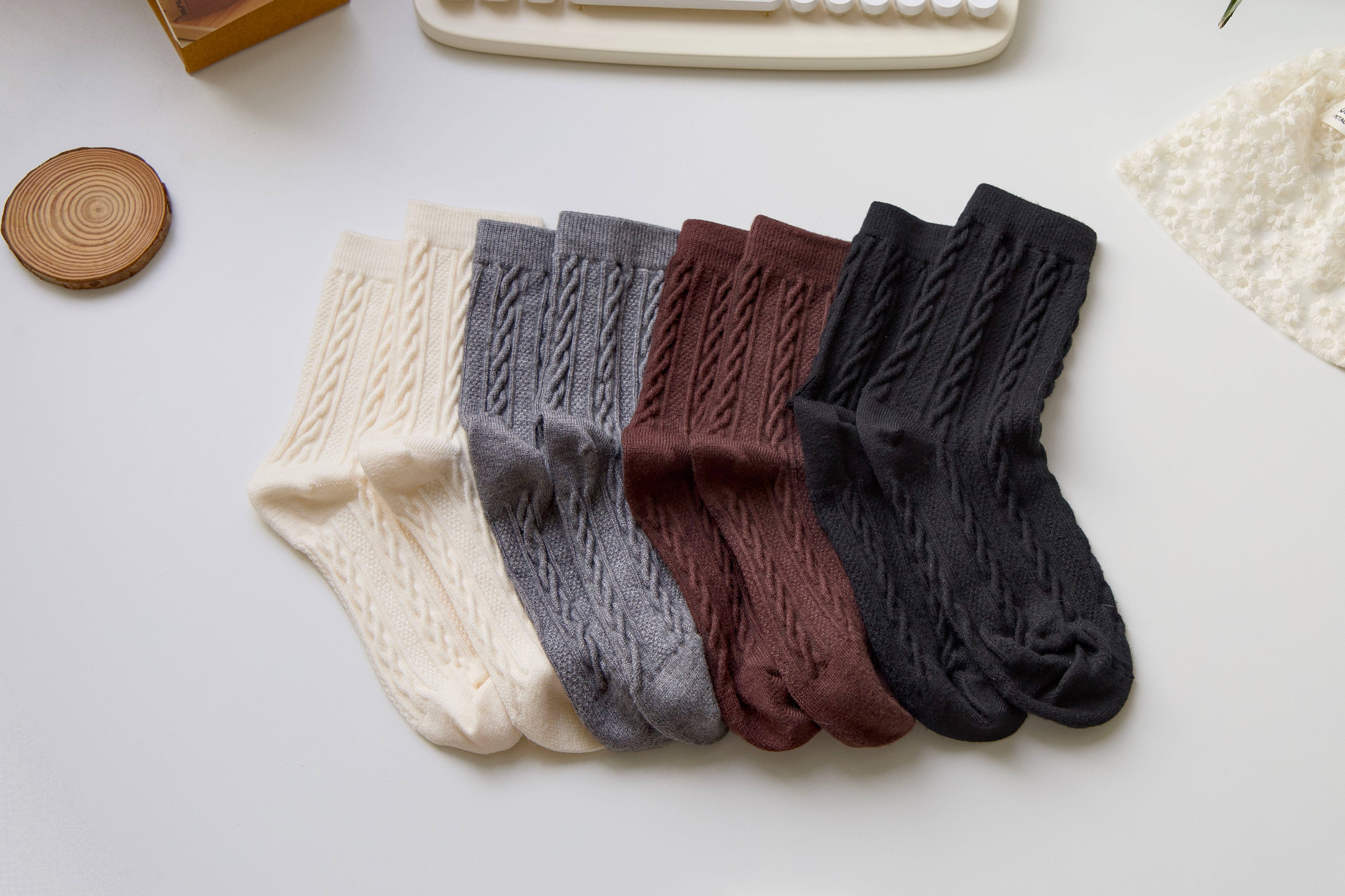 Happy Knits - Venta al por mayor Calcetines - Mujer - Calcetines retro Warm Twist - Calcetines de lana tejidos de color sólido14