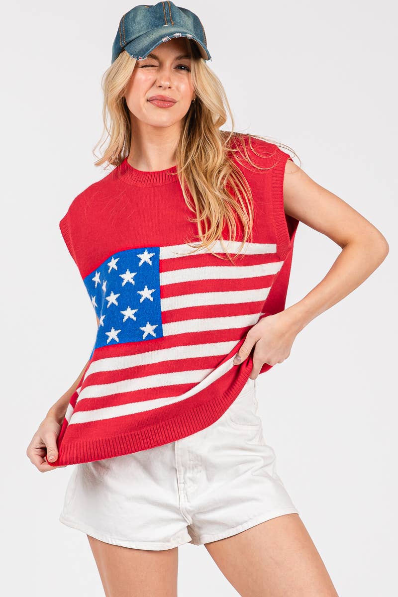 Sewn and Seen - Vendita all'ingrosso Maglione smanicato - Donna - GILET CON BANDIERA AMERICANA DEL 4 LUGLIO5