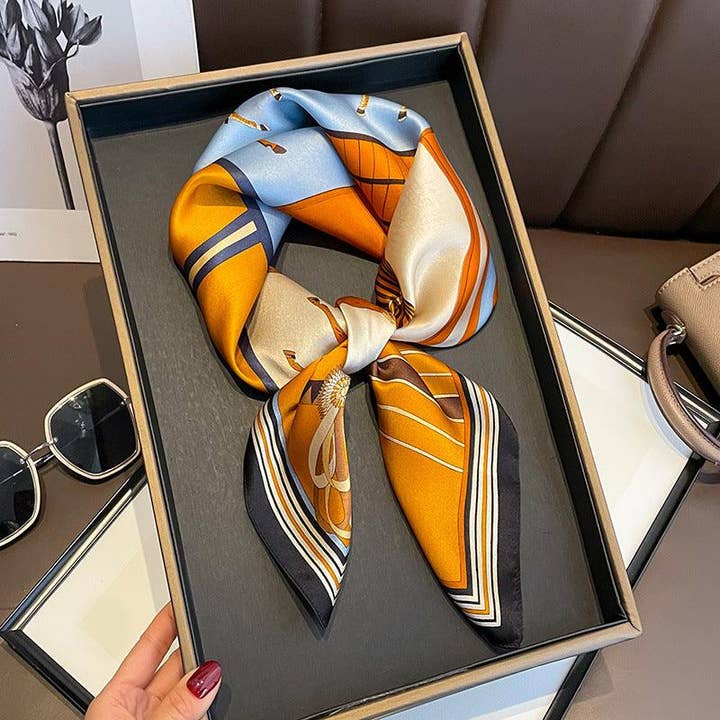SueSilkHK - Wholesale Scarf - Women's - French Spring/Summer Patchwork Orange Stallion pattern mulberry silk scarf/70CM 100% mulberry silk scarf/Silk shawl/Gift for her