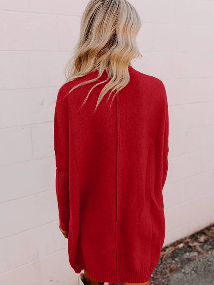 Lovesoft – Engroshandel Kjole - Dame – Kastanjebrun ribbet højhalset kjole med forlommer og midtersøm.8