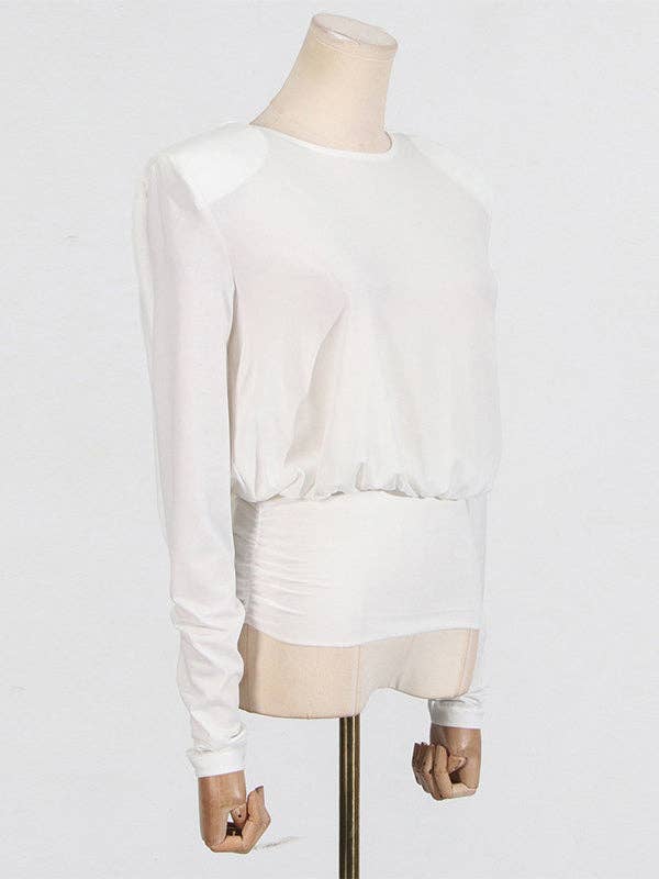 OceanusSwim – wholesale Blouse – Women’s – Long Sleeves Backless Shoulder Pad Solid Color Round-Neck Blouses&Shirts Tops3