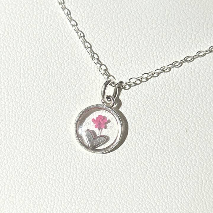 Pink Cow Parsley Petals Heart in Circle Necklace for wholesale by Chloe May Creations
